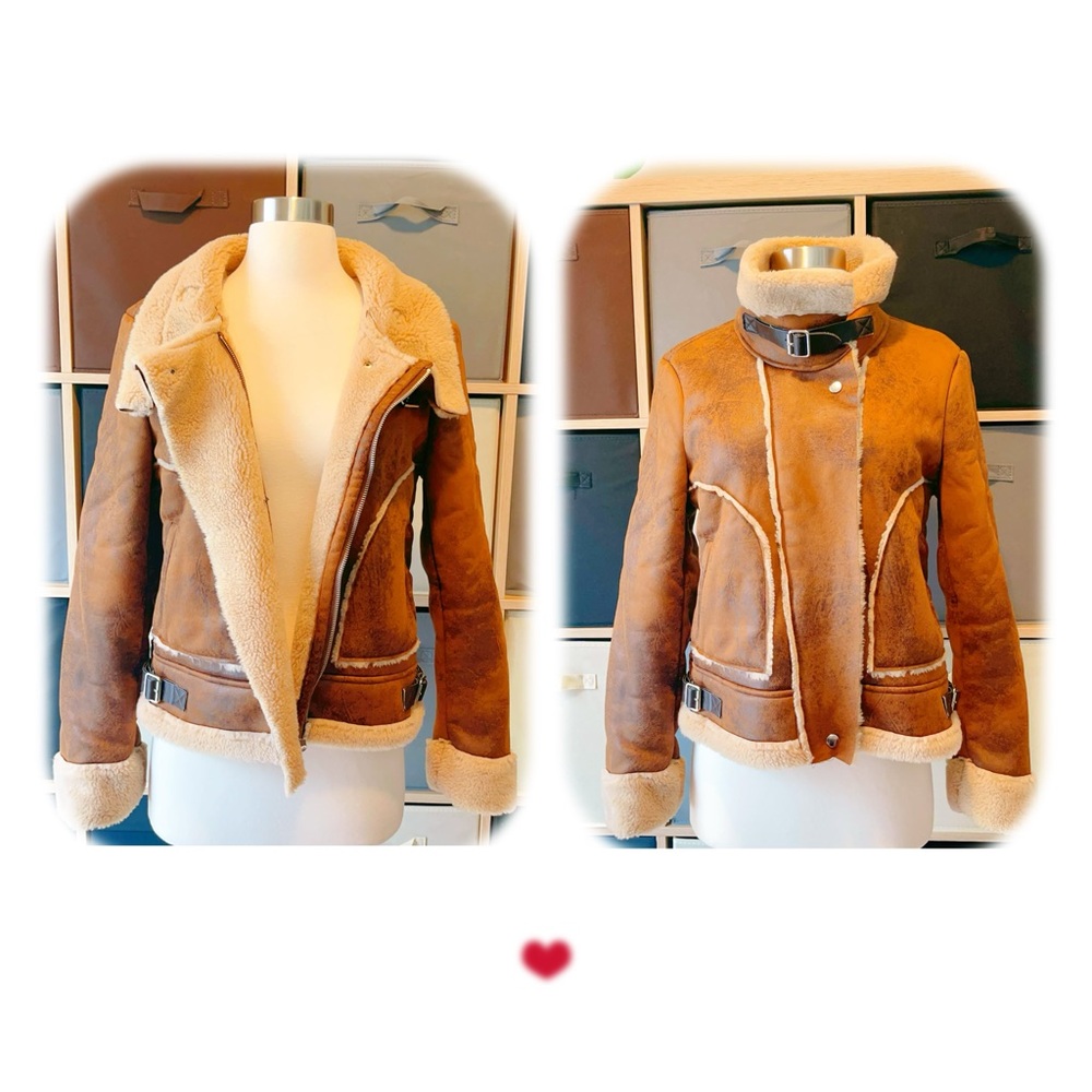 Dex Outwear Faux Fur‎ Collared Suede Zipper Buckle Jacket